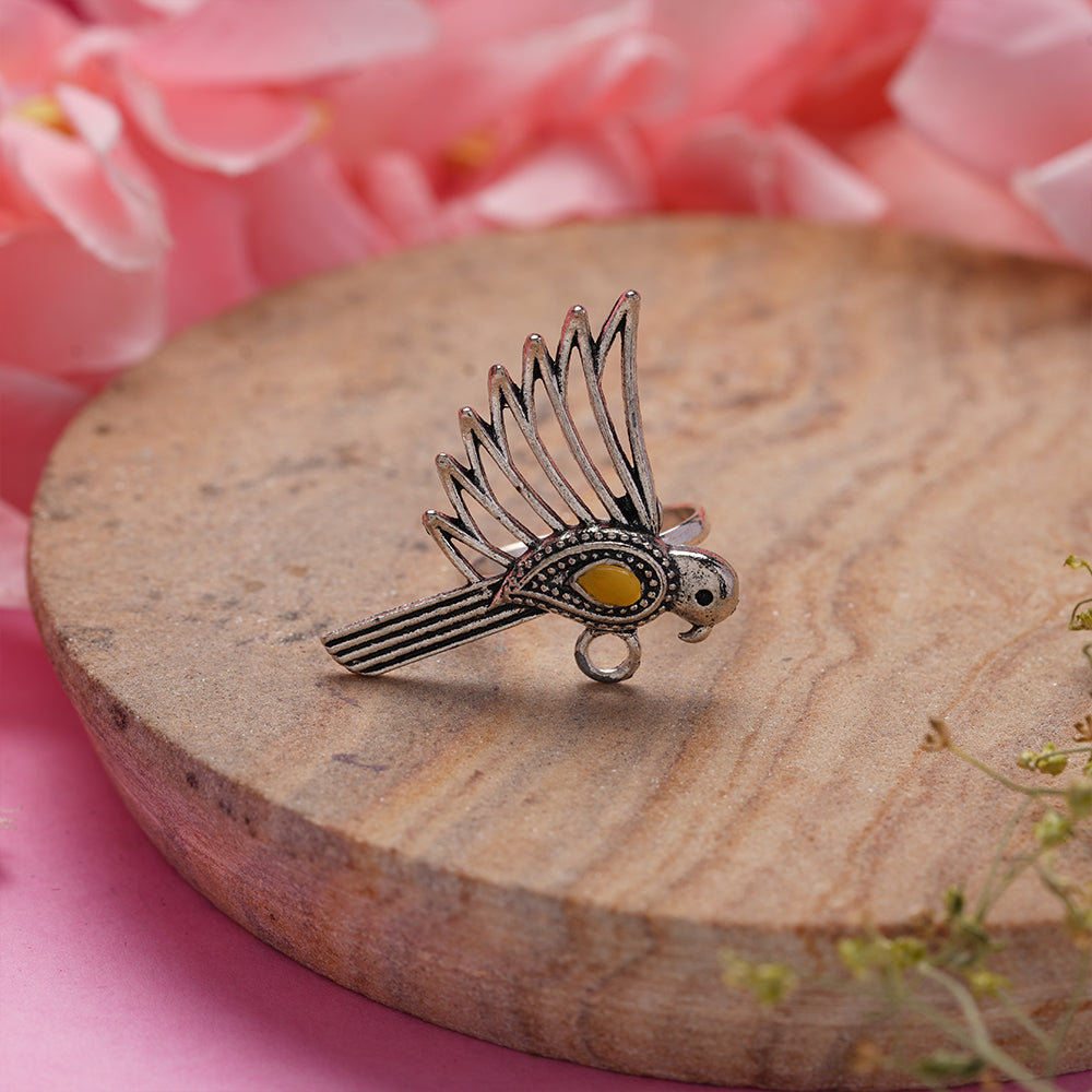 WingWonder oxidised stone studded ring (Yellow)