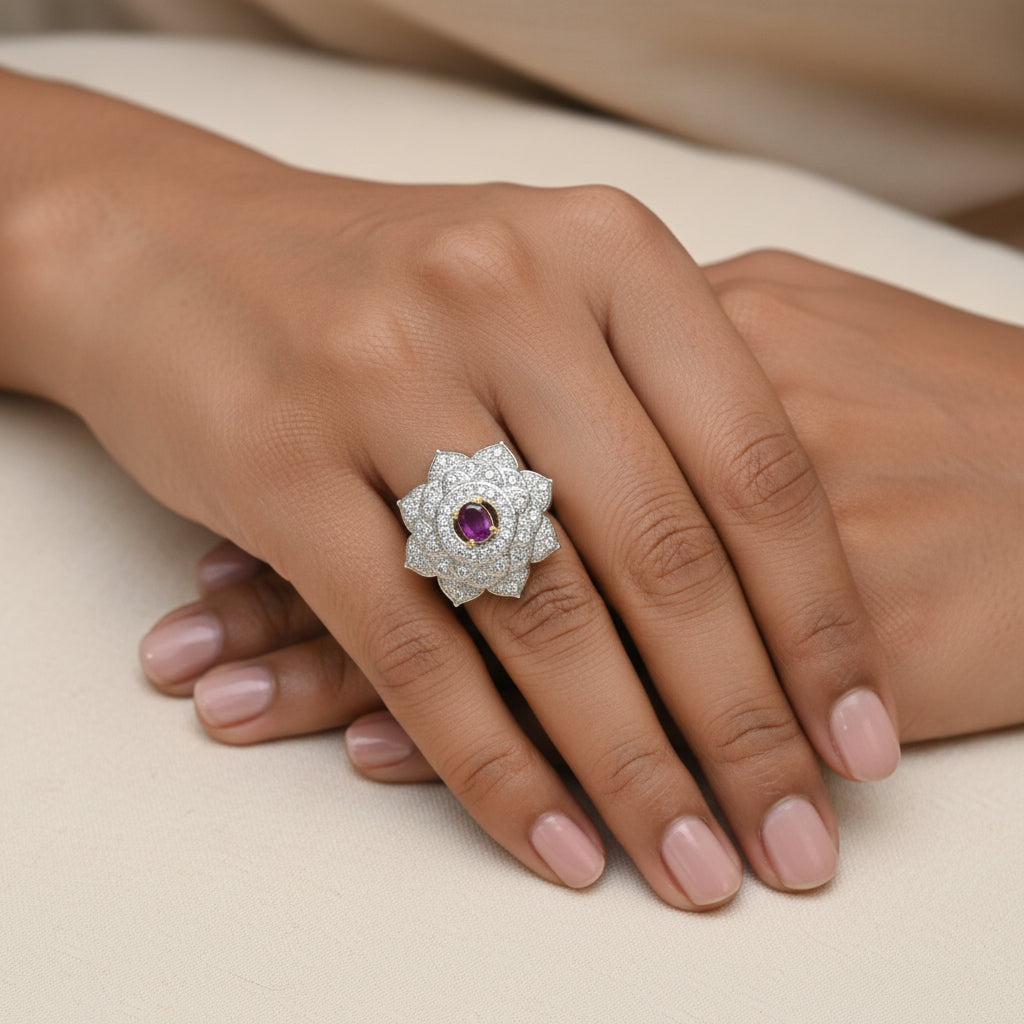Lotus love stone studded zirconia rings