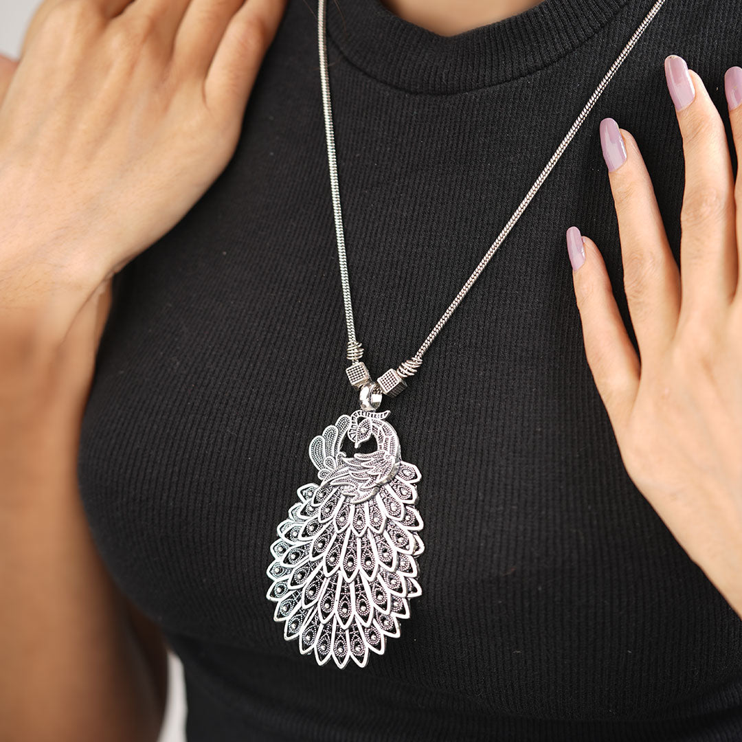 Mayur magic oxidized chain neckpiece (Silver)