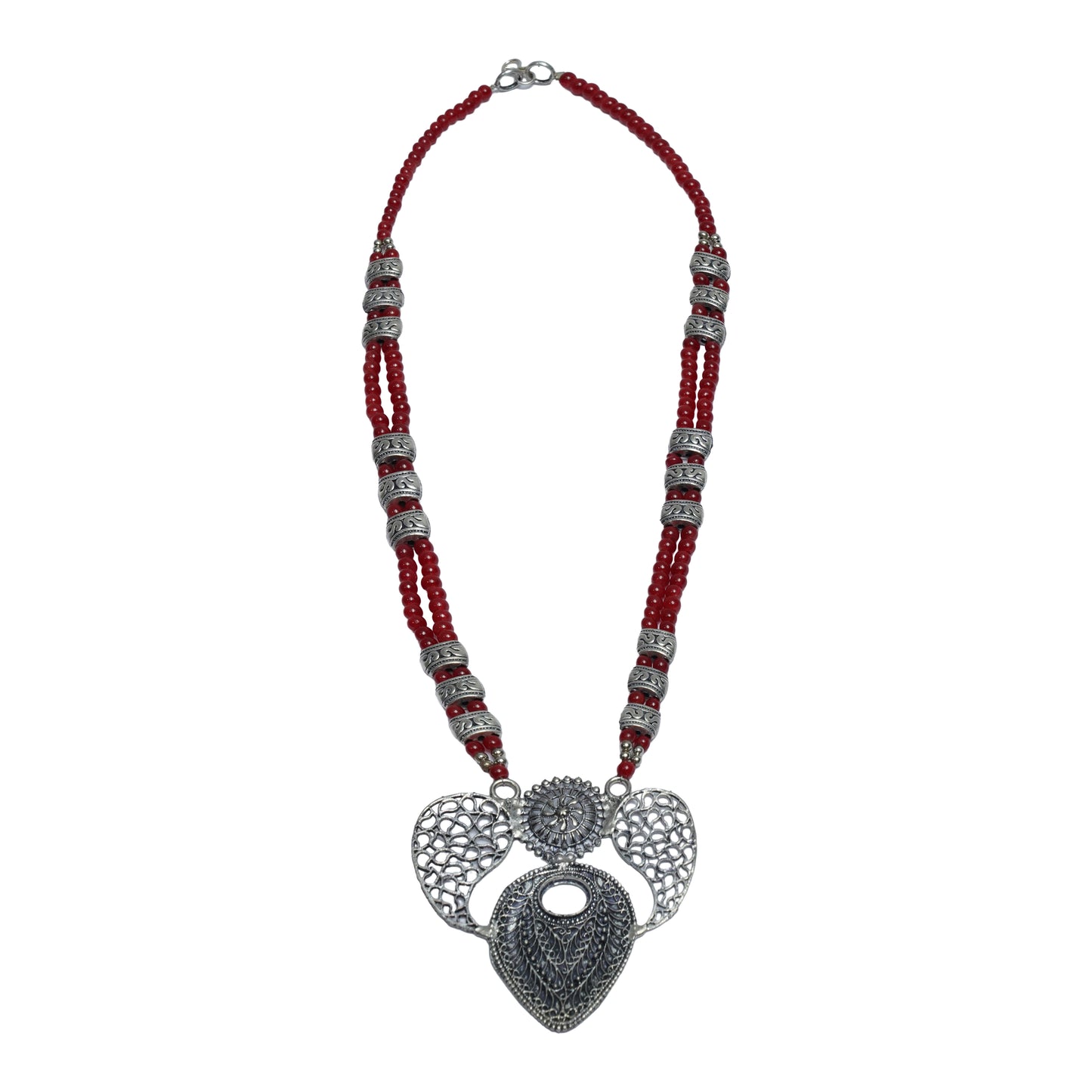 Eternal muse statement pendant beaded neckpiece (Red)
