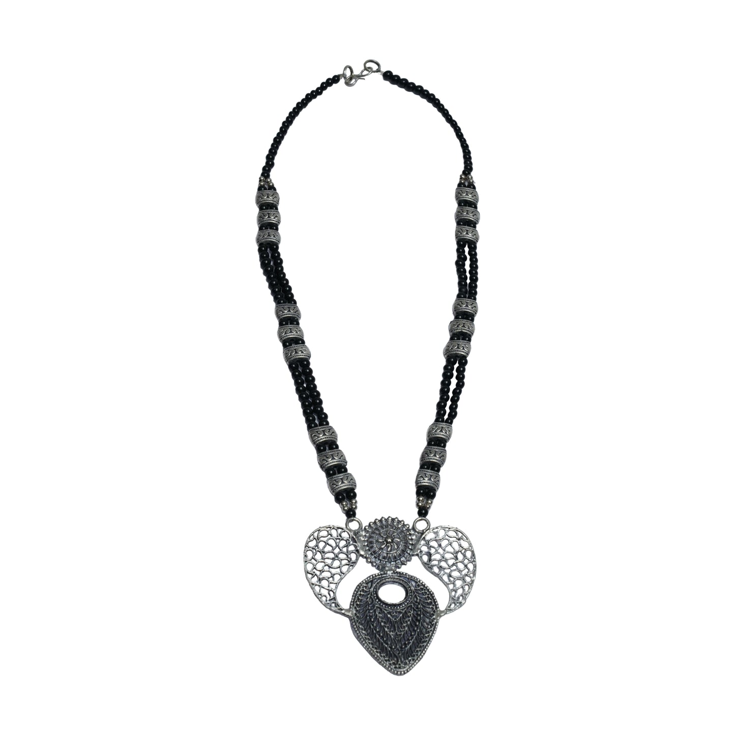 Eternal muse statement pendant beaded neckpiece (Black)