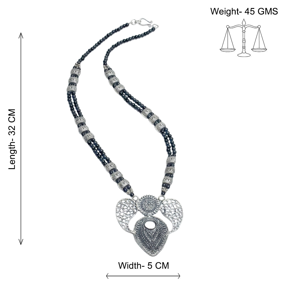 Eternal muse statement pendant beaded neckpiece (Black)
