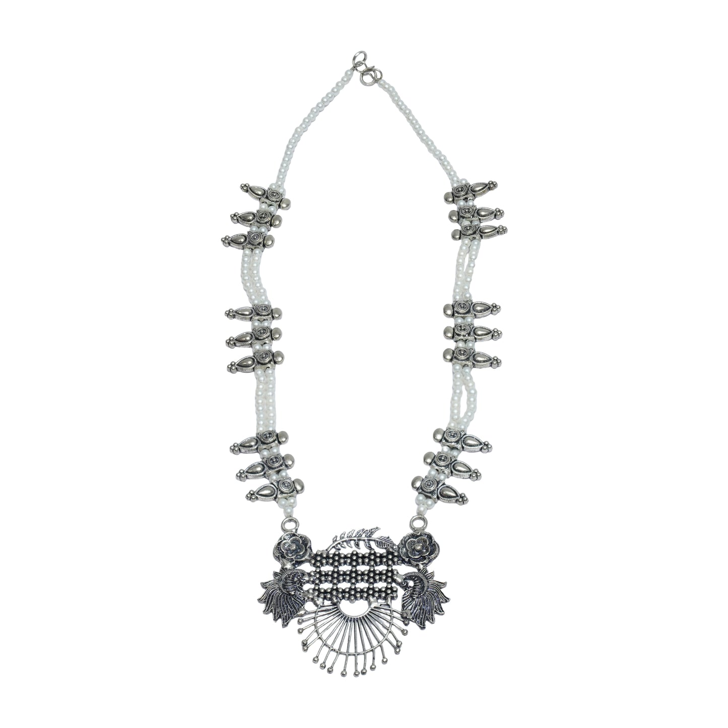 Wild flower oxidized chain neckpiece (White)
