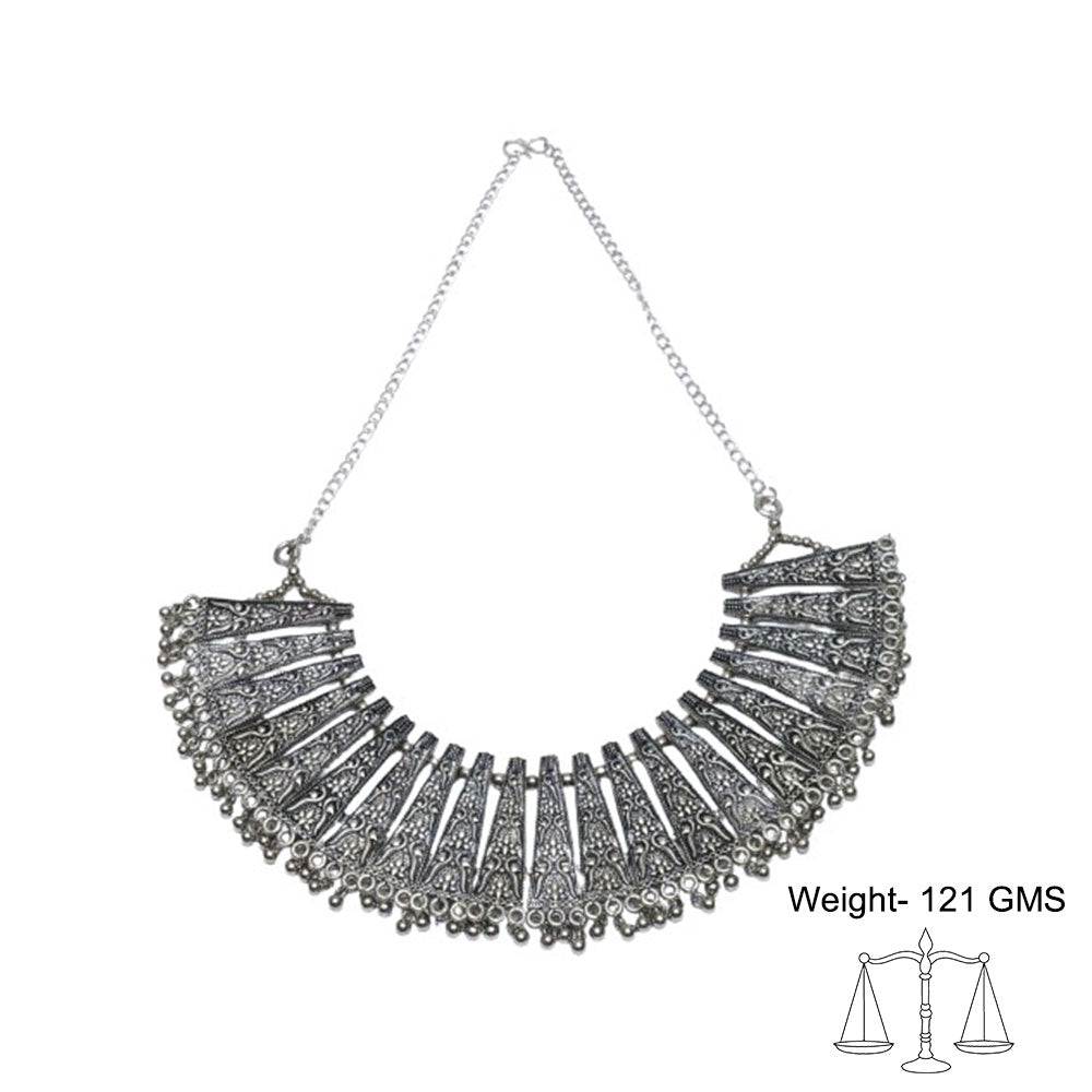 Boho bloom oxidized chain neckpiece (Silver)