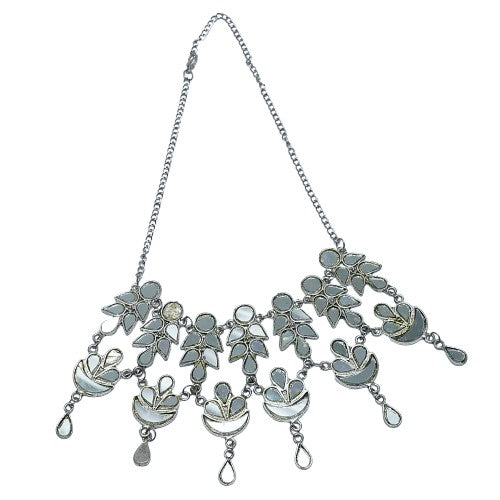 Cosmic charm mirror work choker neckpiece (Silver)