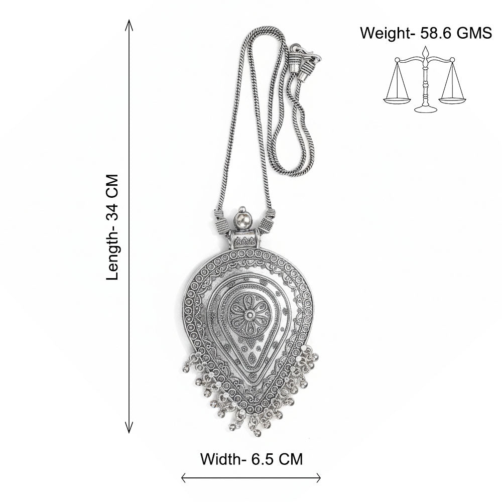 Carved drops oxidized chain neckpiece (Silver)