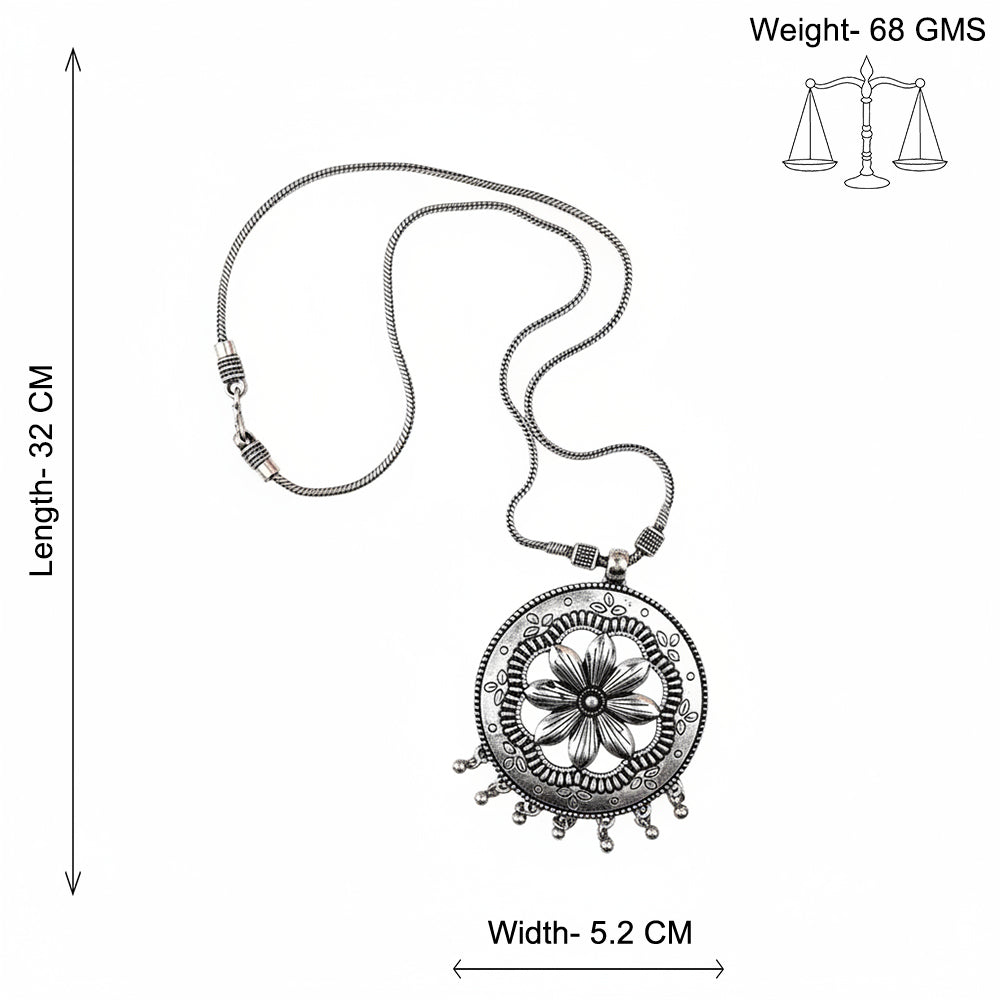 Floral frame oxidised chain neckpiece (Silver)