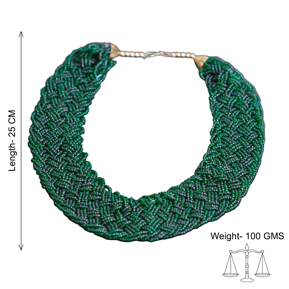 Evergreen braided beaded neckpiece