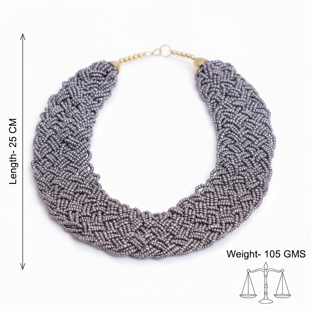 The Beauteous Braided Criss-Cross Beaded Neckpiece (Grey)
