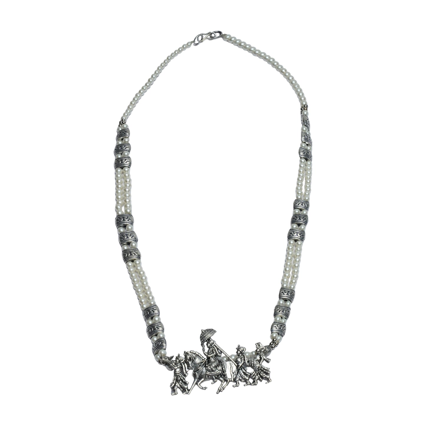 Regal ride statement pendant beaded neckpiece (White)