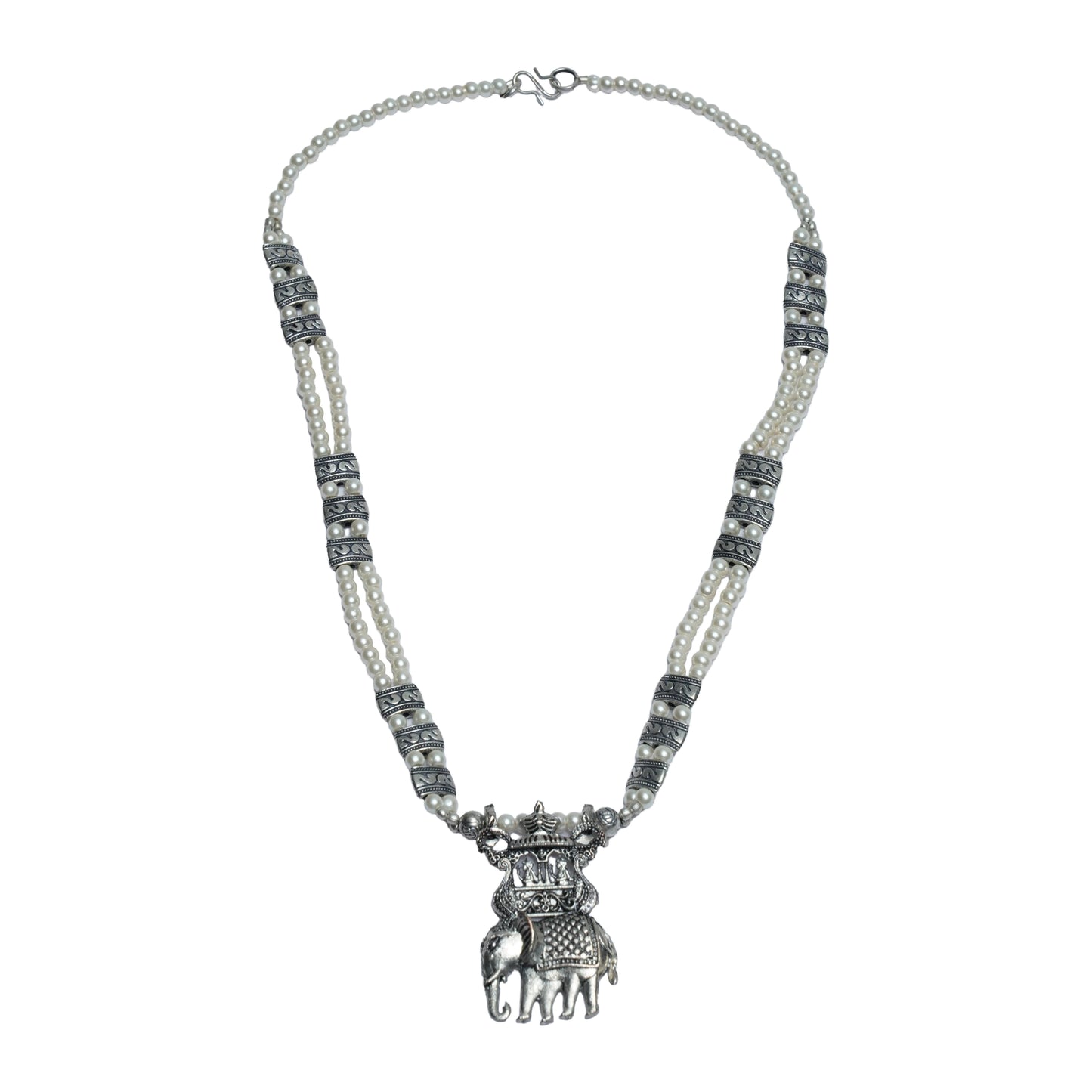 Tusker Tale statement pendant beaded neckpiece (White)