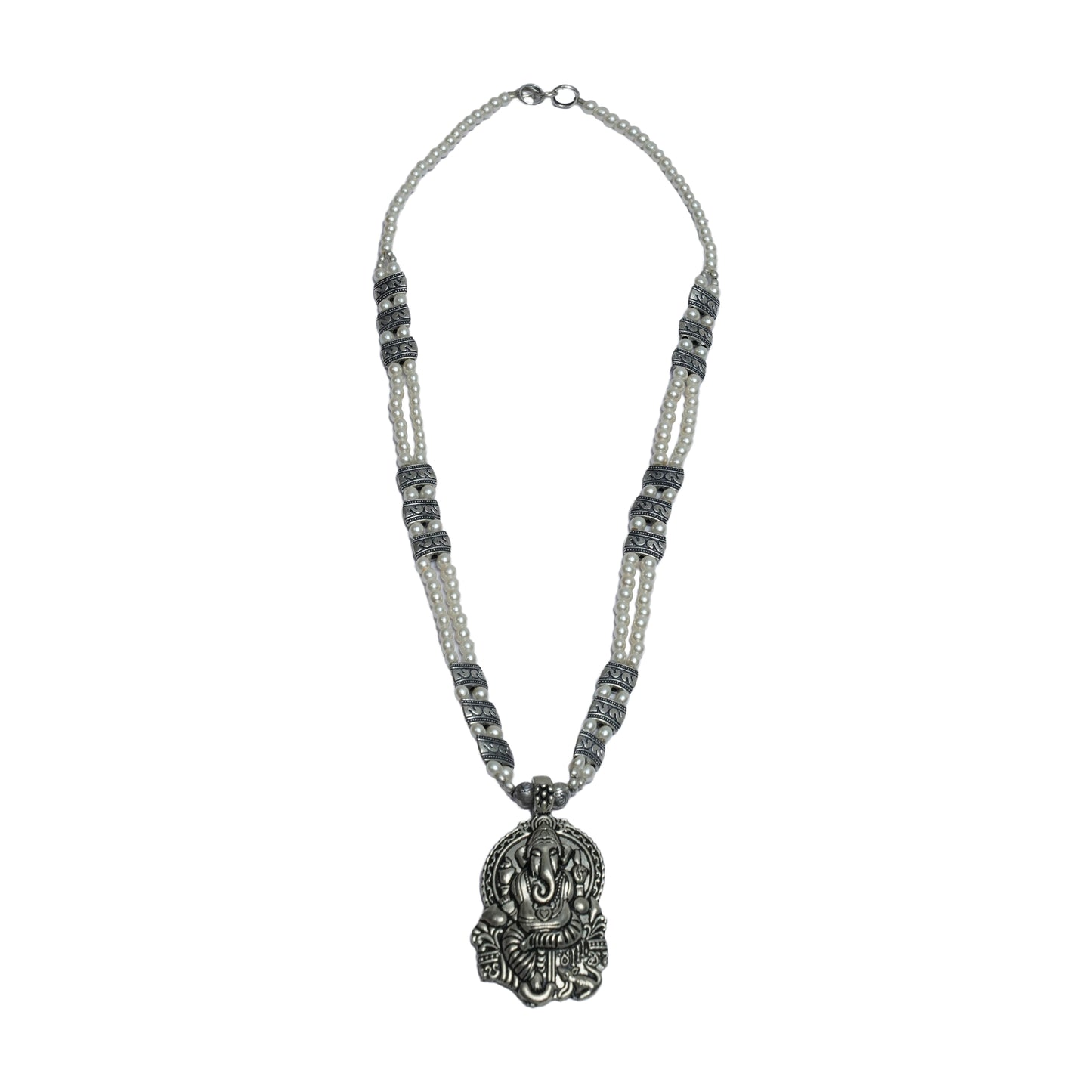 White Beaded Oxidised Neckpiece