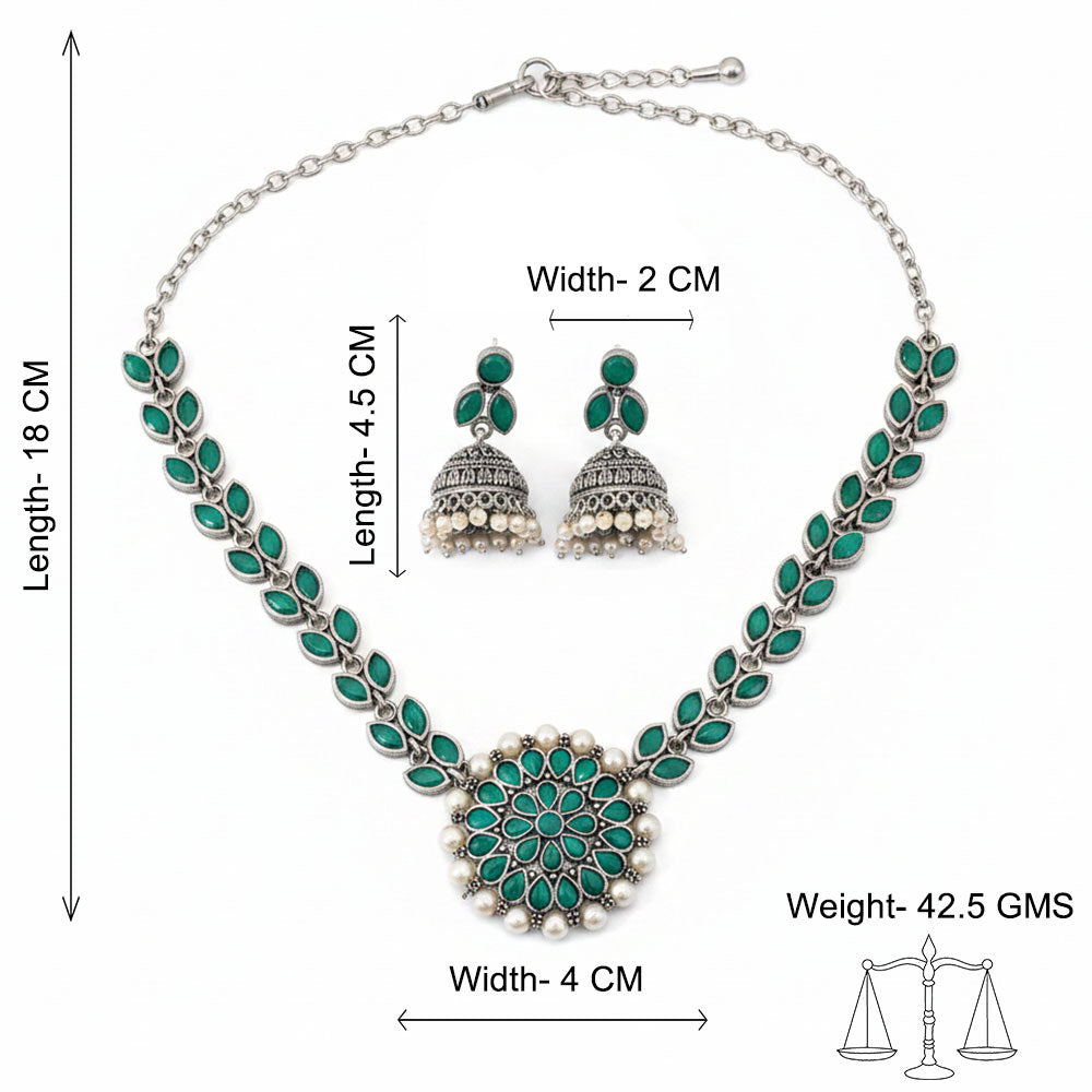 Radiant bloom stone studded neckpiece (Green)
