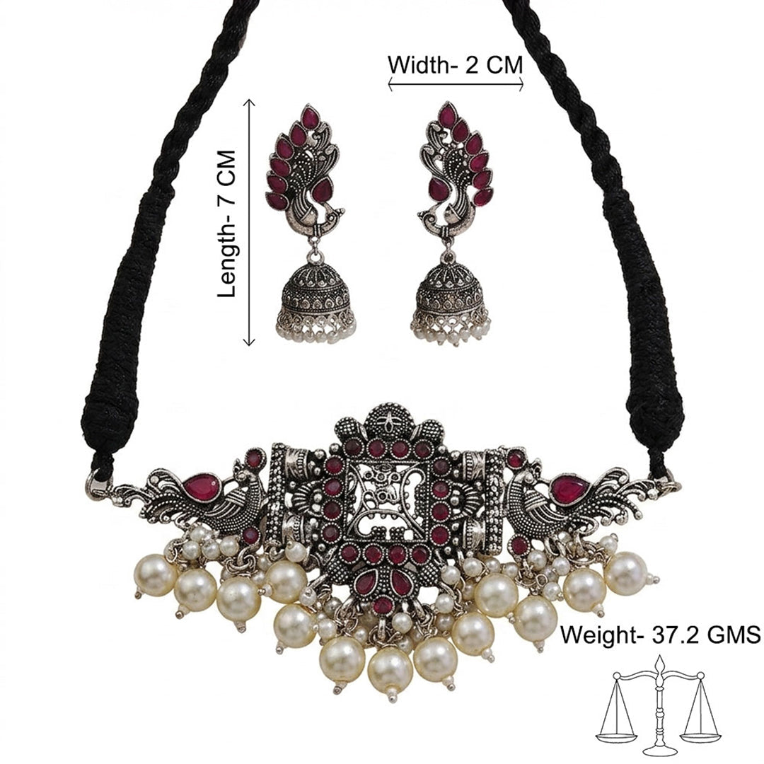 Rustic spark pearl rope neckpiece (Red)