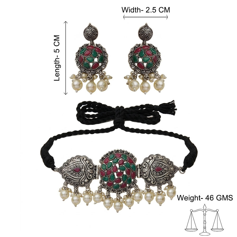 Tribal treasure pearl rope neckpiece (Multicolored)