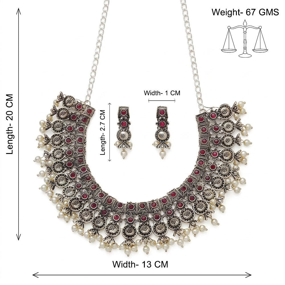 Ancient spark pearl chain neckpiece (Red)