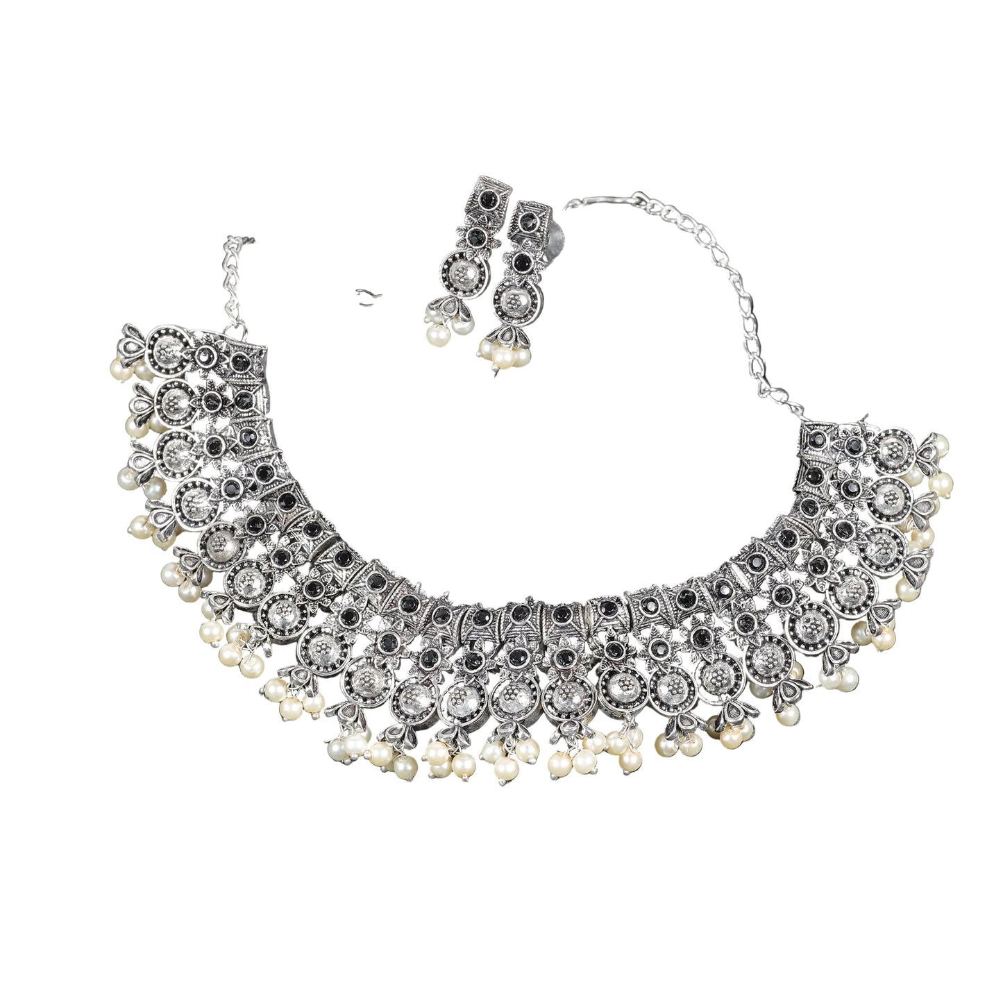 Ancient spark pearl chain neckpiece (Black)