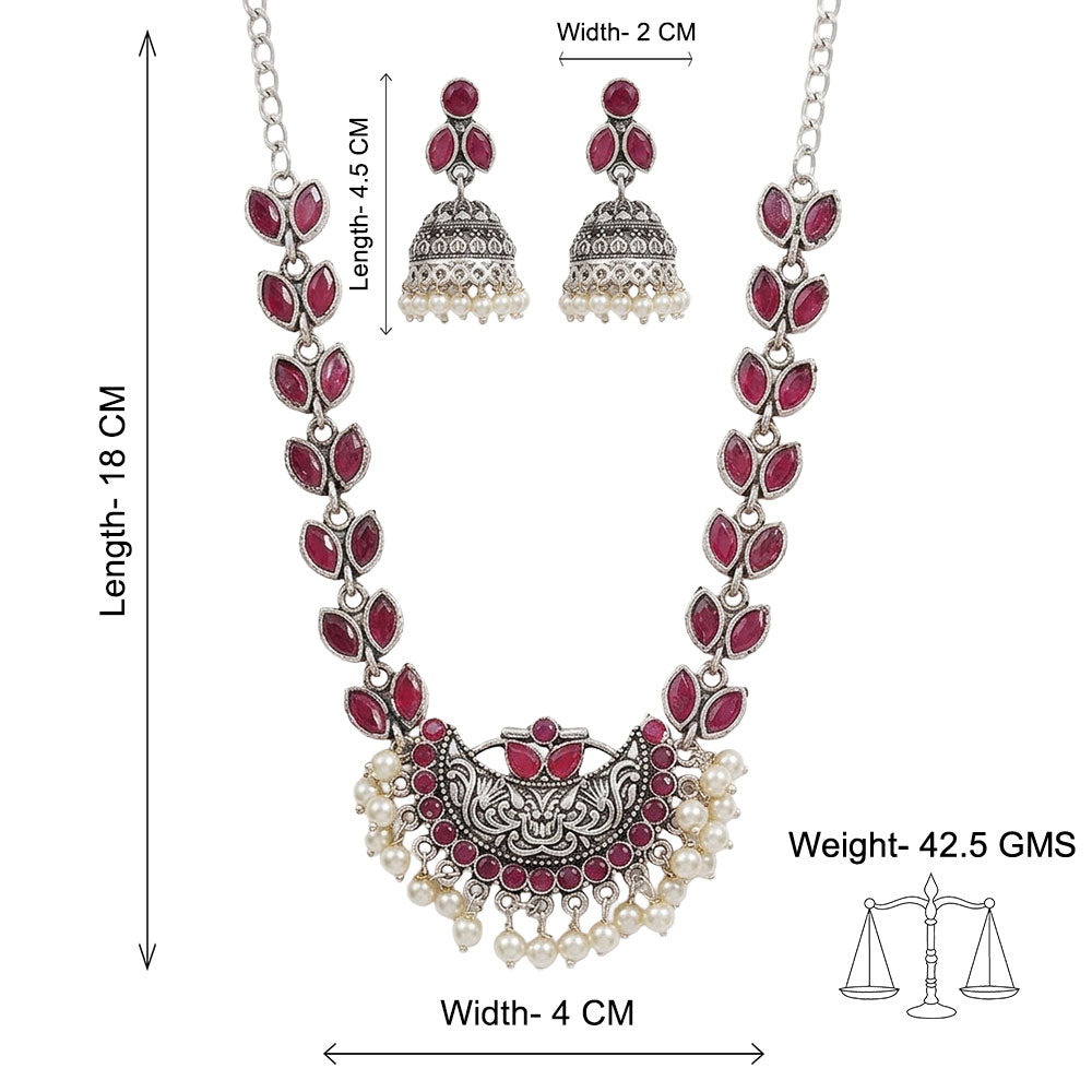 Mystic moon stone studded chain neckpiece (Red)