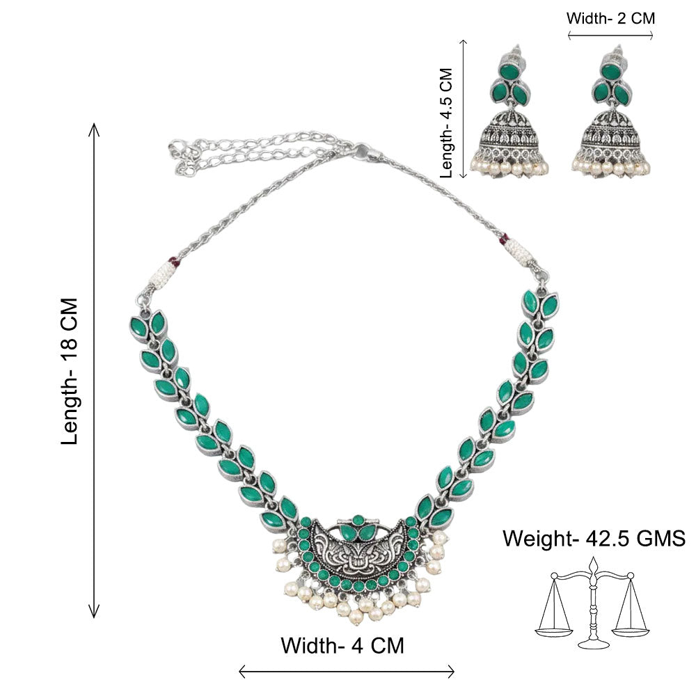 Mystic moon stone studded chain neckpiece (Green)