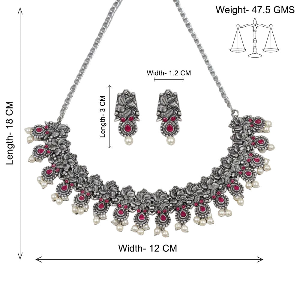 Regal blossom oxidisd chain neckpiece (Red)
