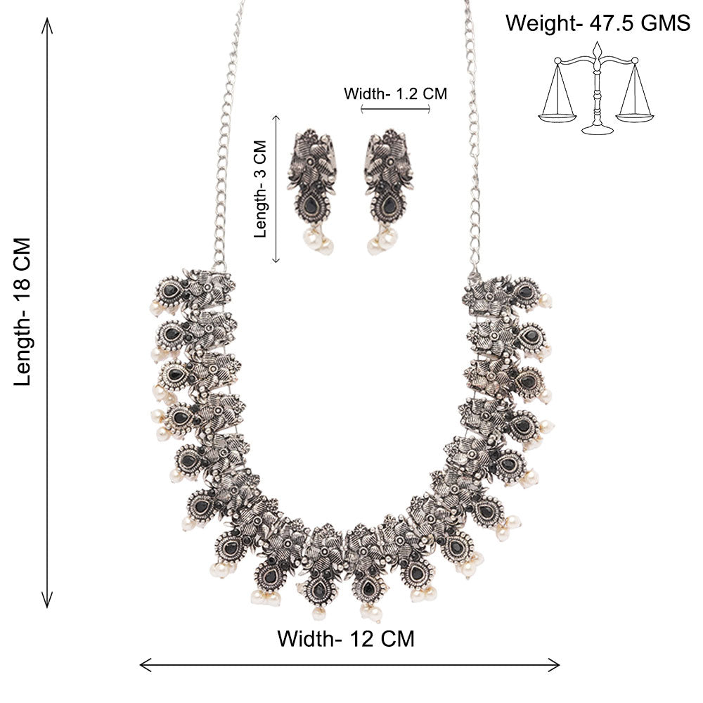 Regal blossom oxidisd chain neckpiece (Black)
