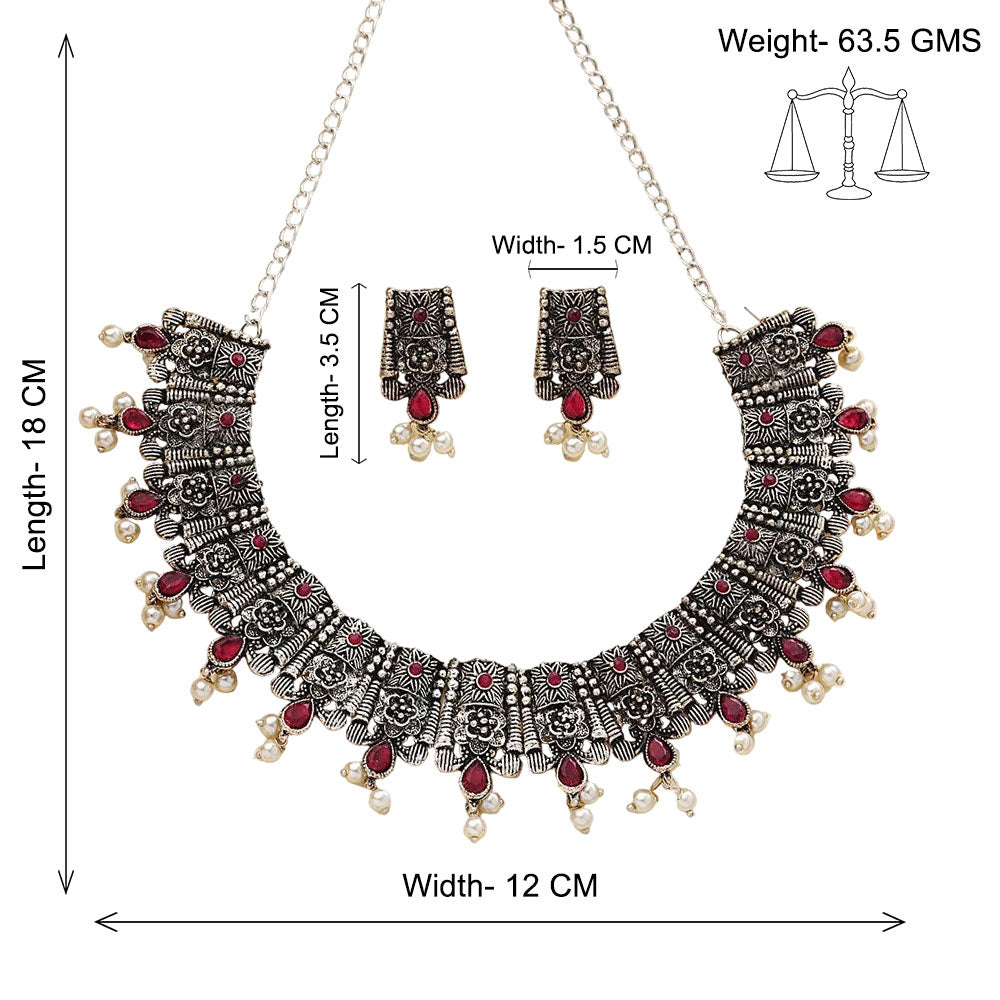Dessert stone oxidised chain neckpiece (Red)