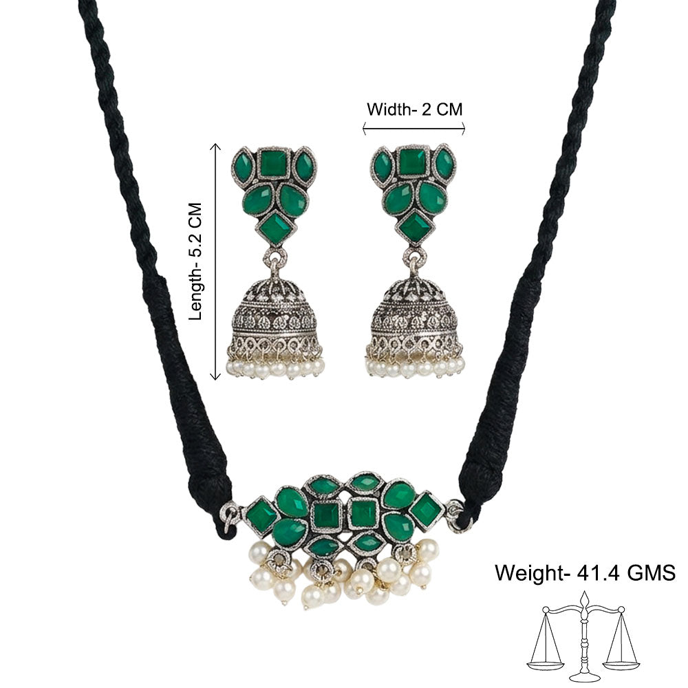 Stone saga pearl rope neckpiece (Green)