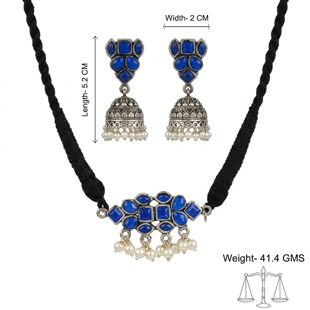 Stone saga pearl rope neckpiece (Blue)