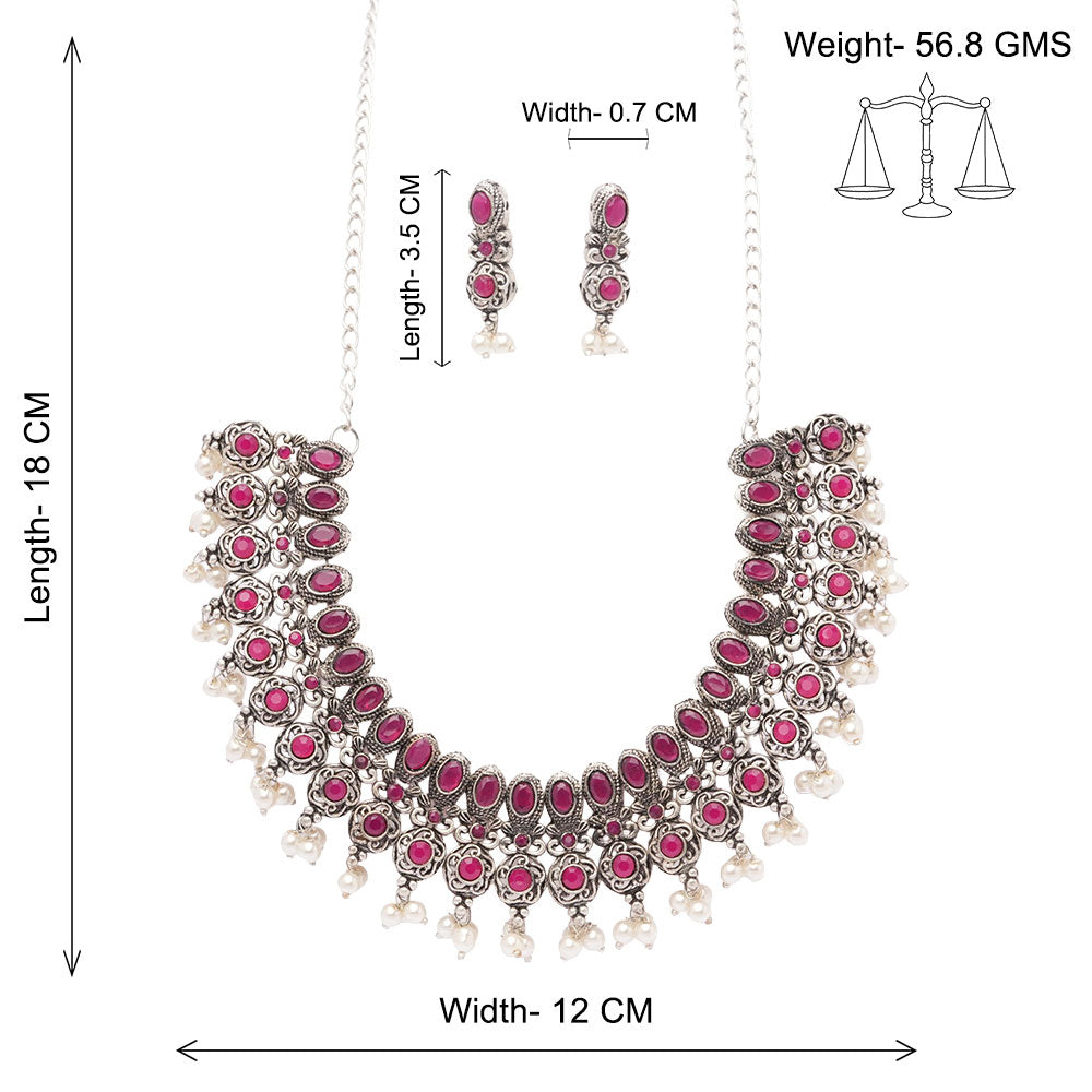 Ethnic echo stone studded rope neckpiece set (Red)