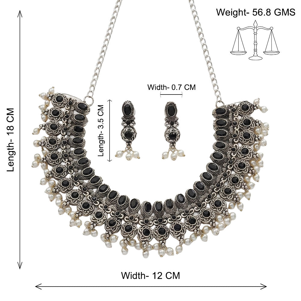 Ethnic echo stone studded rope neckpiece set (Black)