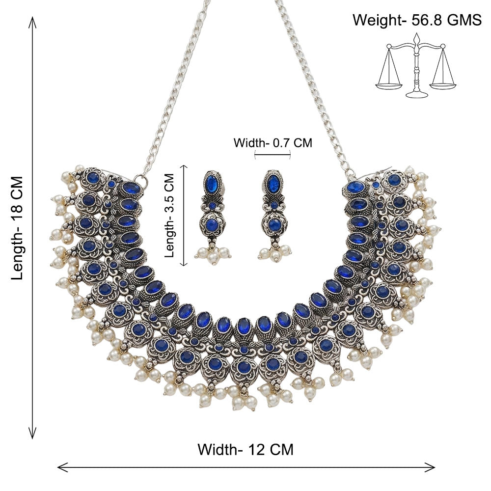 Ethnic echo stone studded rope neckpiece set (Blue)