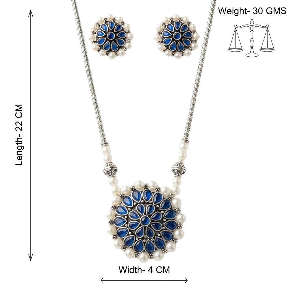 Crystal bloom oxidised chain neckpiece (Blue)