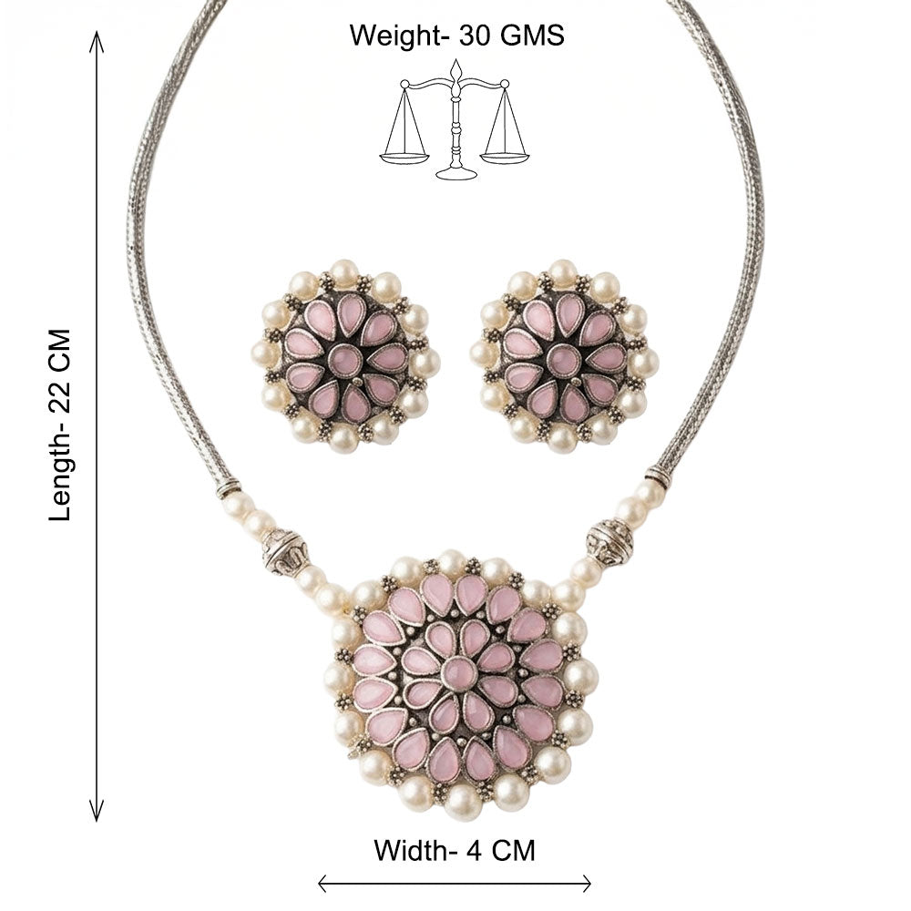 Crystal bloom oxidised chain neckpiece (Baby Pink)