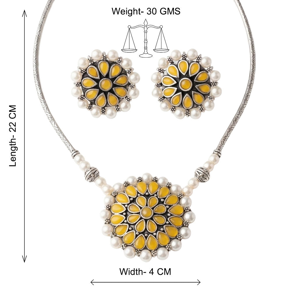 Crystal bloom oxidised chain neckpiece (Yellow)