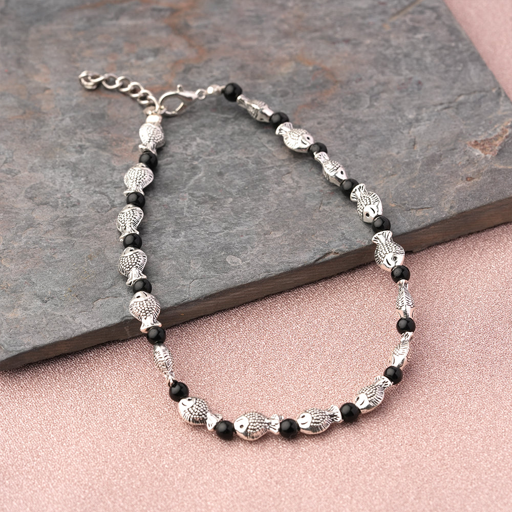 PrettyPices Oxidised anklet (Black)