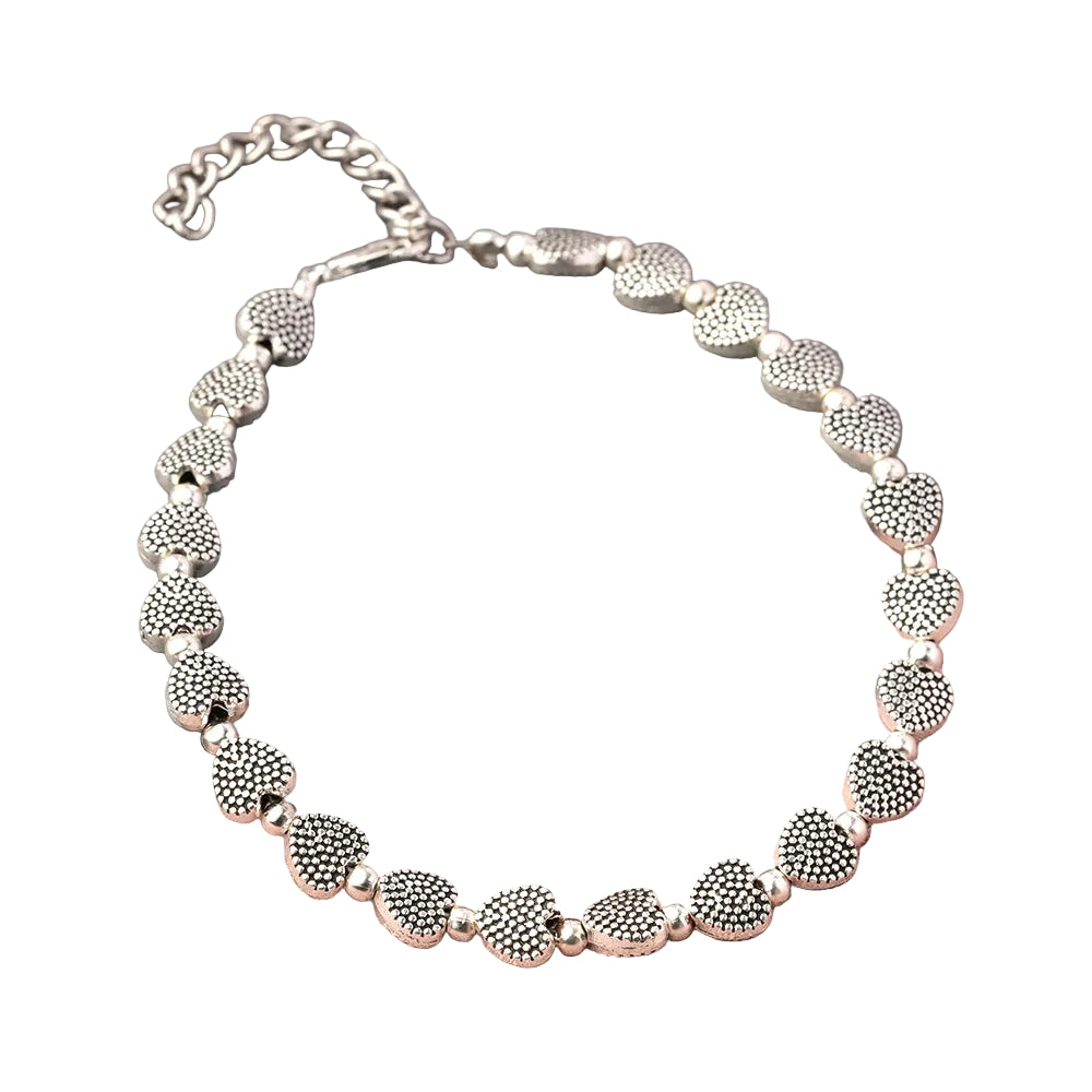 Heart oxidised bead anklet (Silver)