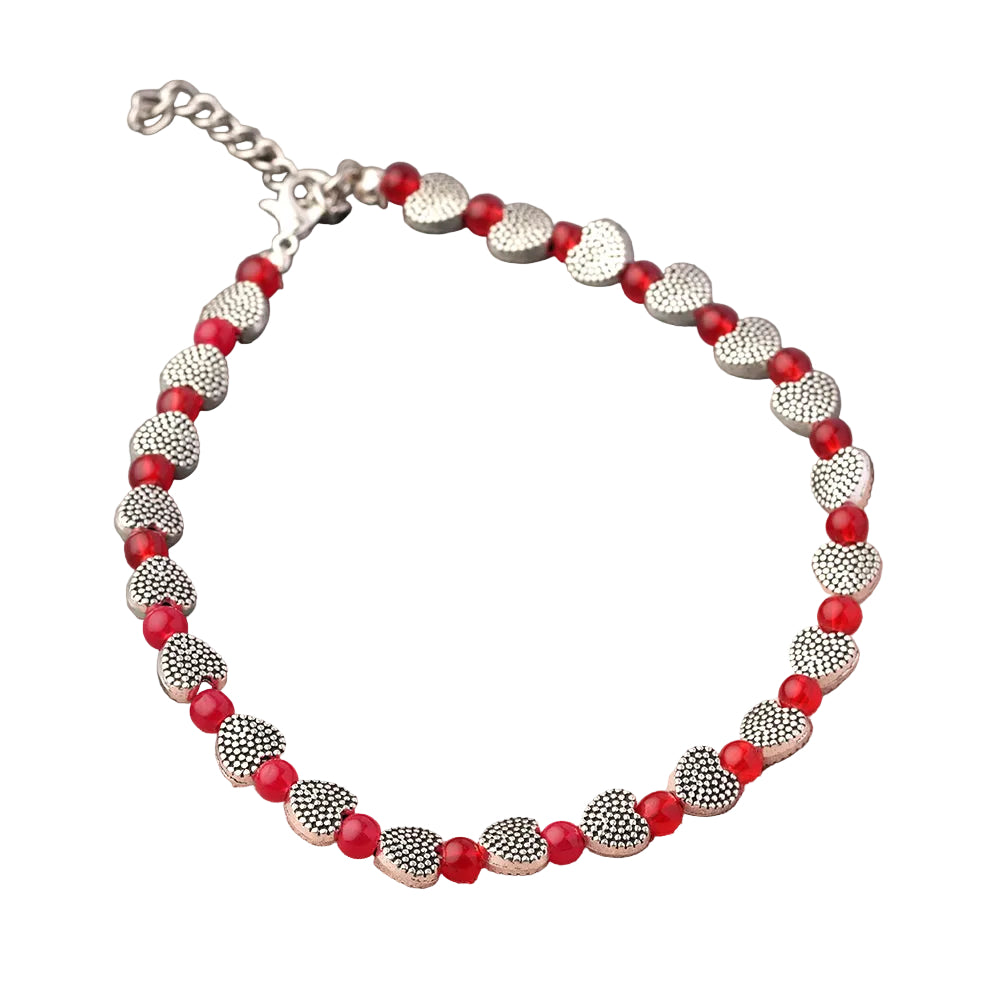Heart oxidised bead anklet (Red)