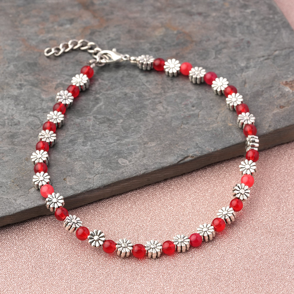 DaisyDits beaded anklet (Red)