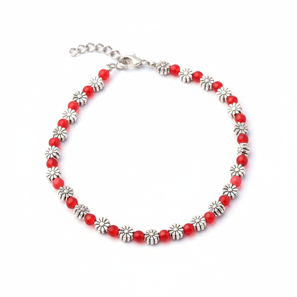 DaisyDits beaded anklet (Red)