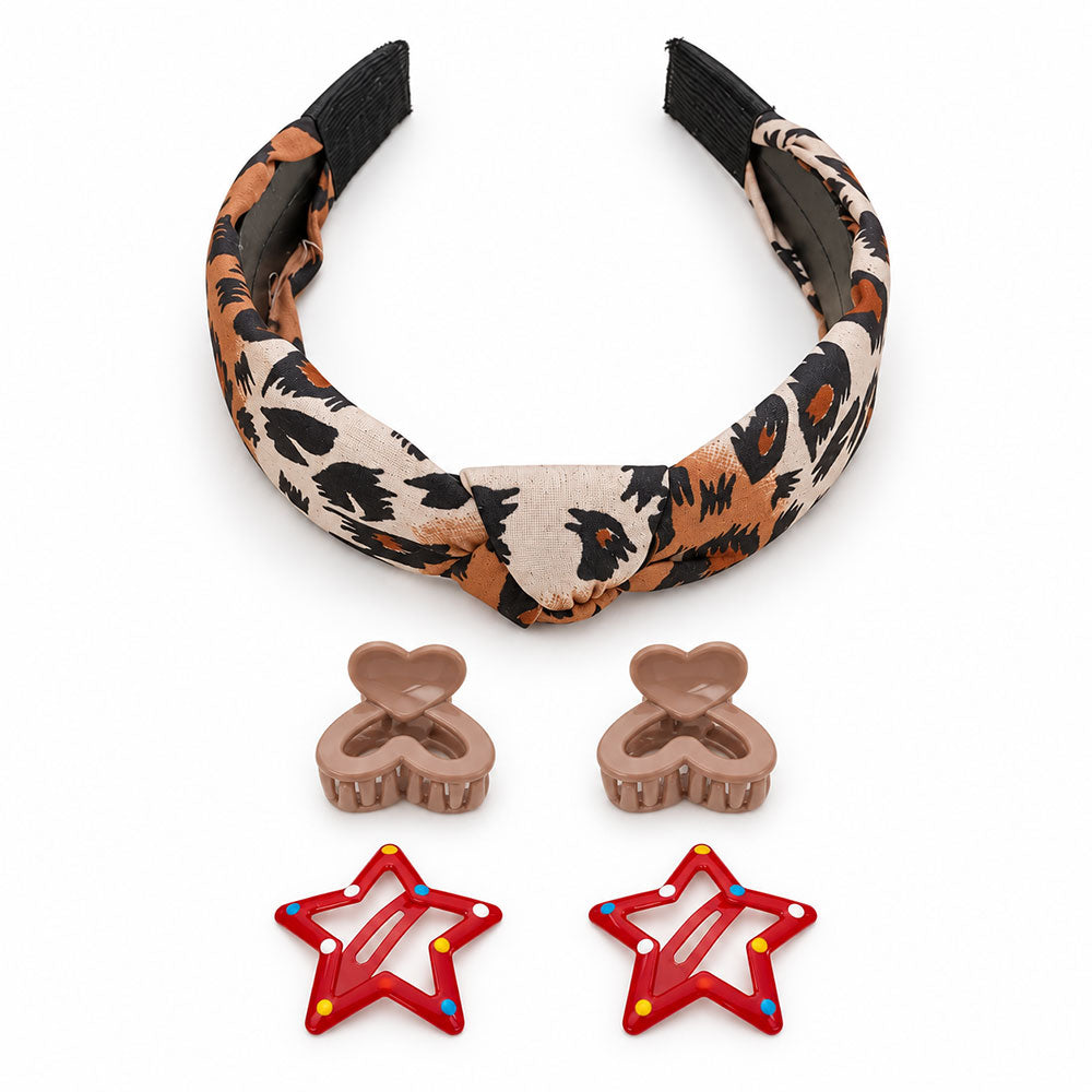 Printed Headband, Mini Claw & Star Hair Clip Set (Pack of 4)