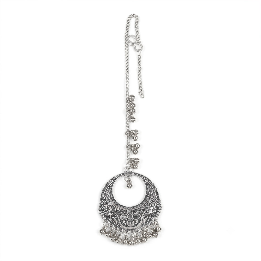 Carved potli ghunghroo mangtikka (Silver)