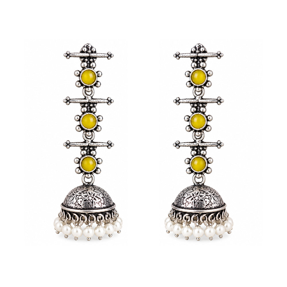Charmbell Triple Bell Layered Jhumka Earring (Yellow)
