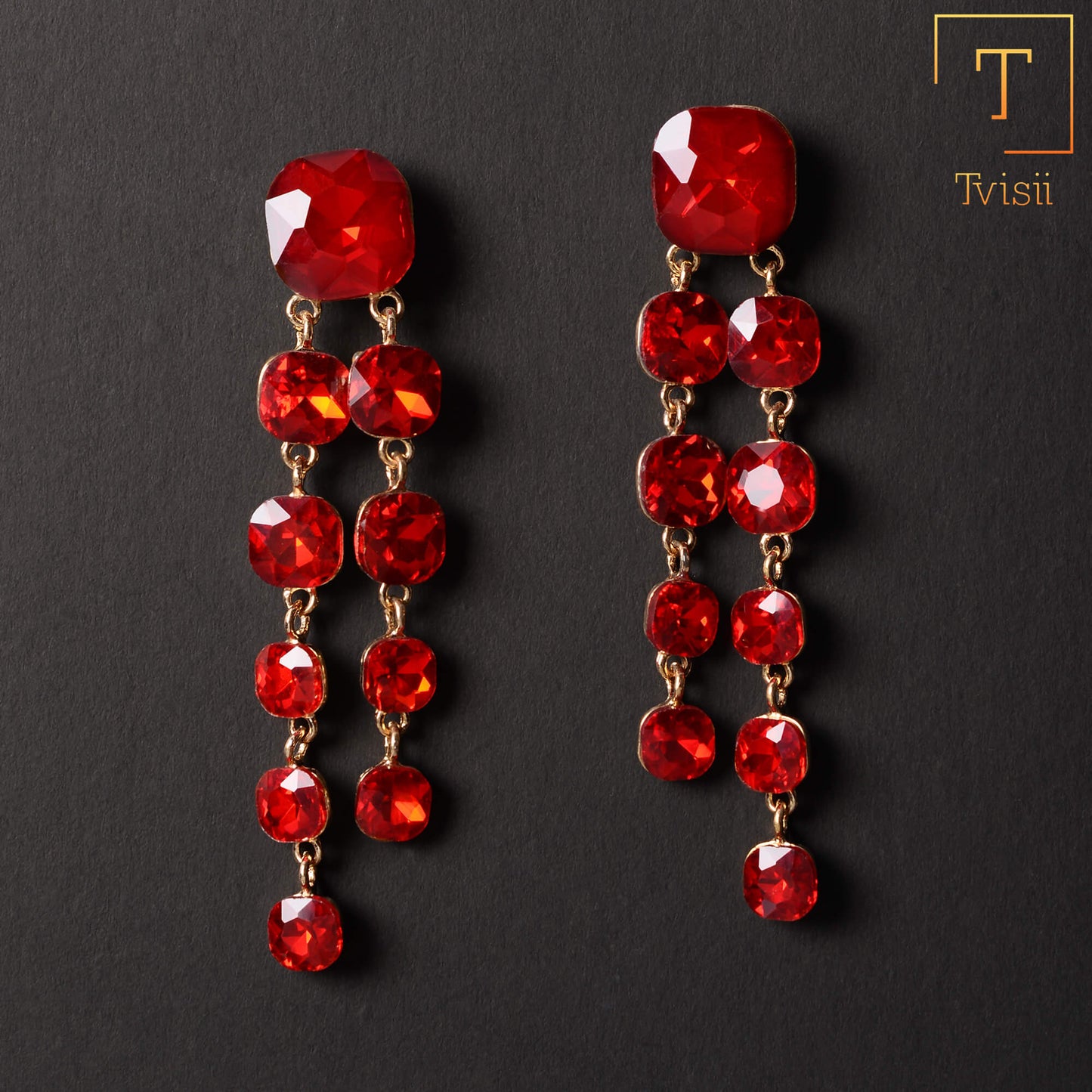 Hanging Red Crystal Earrings