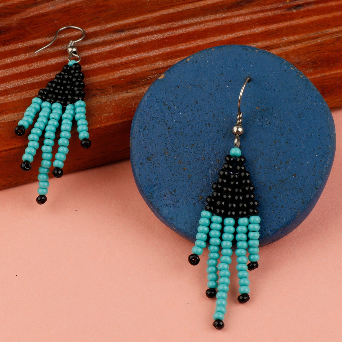 Black and Blue Beady Earrings