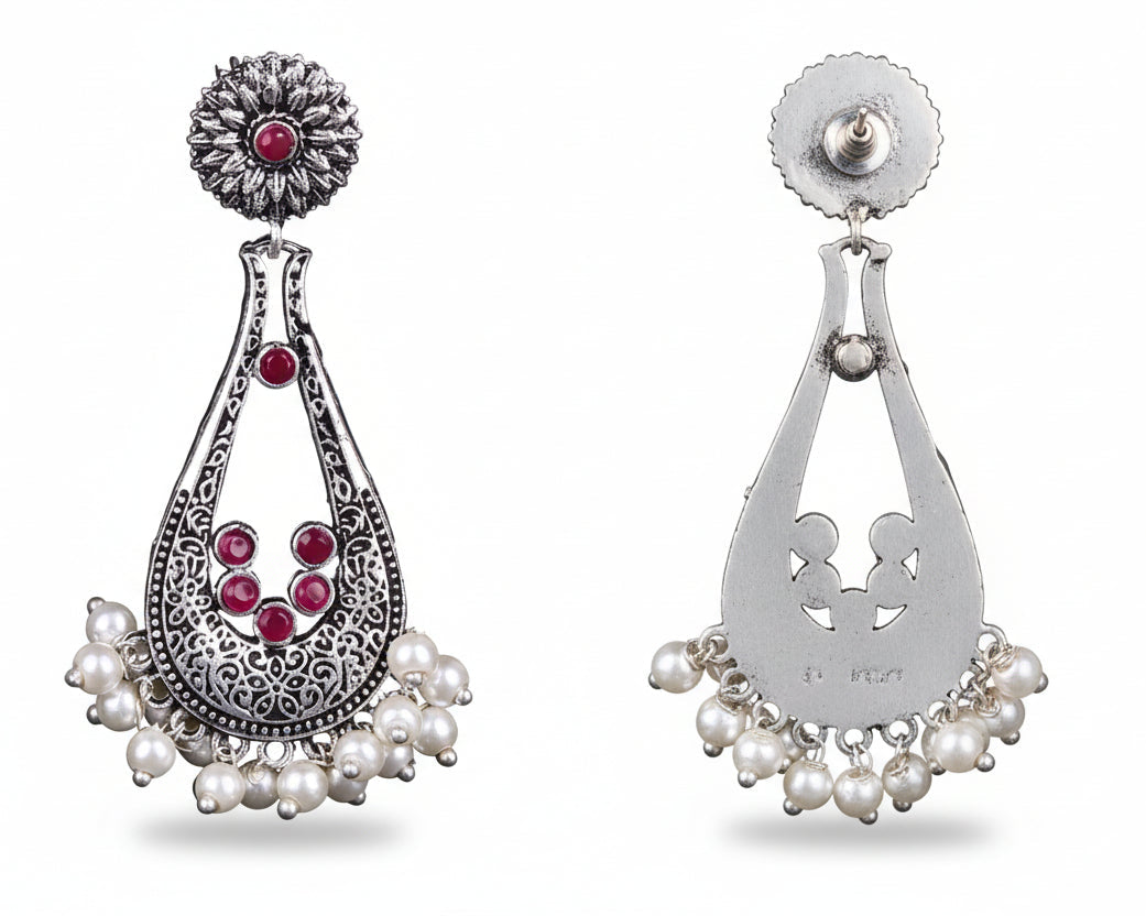Shine Drop pearl dangler earring (Red)