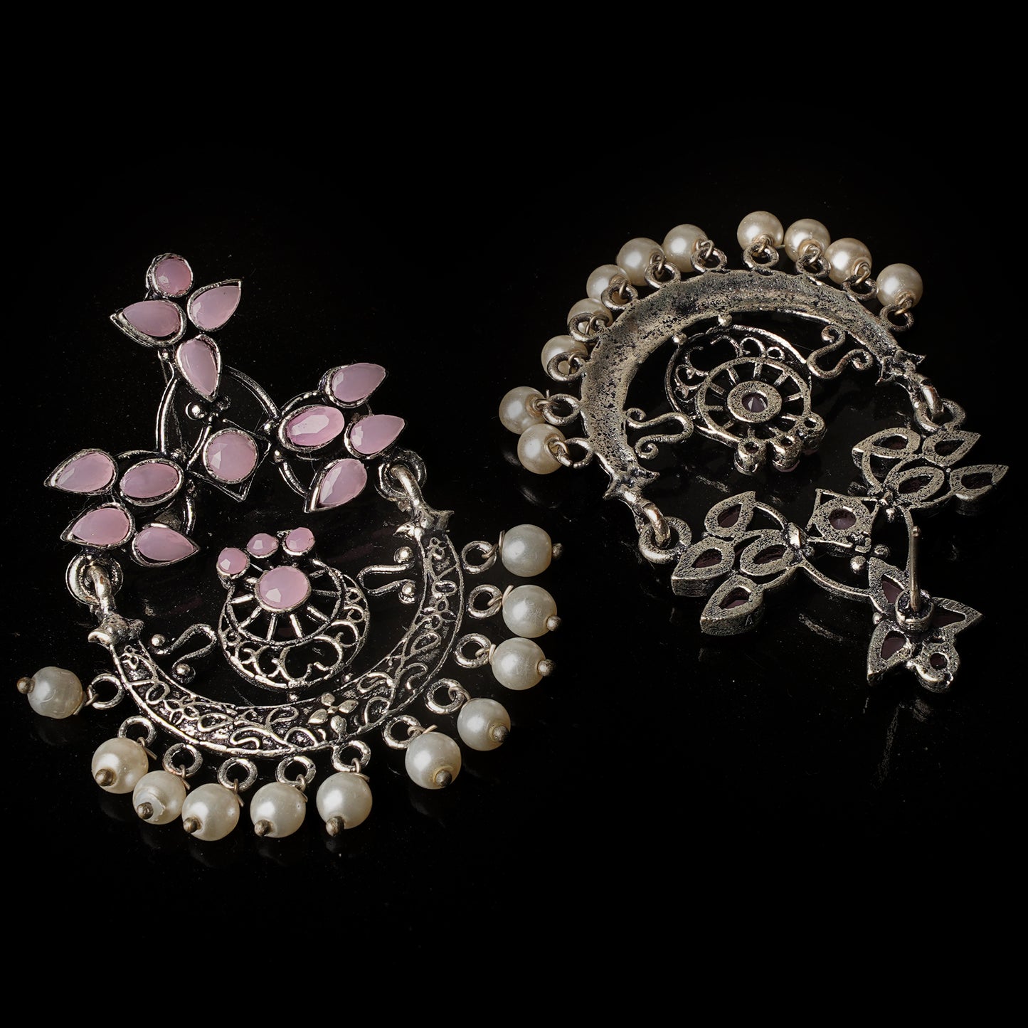 Carved Charm Dangler earrings (Baby Pink)