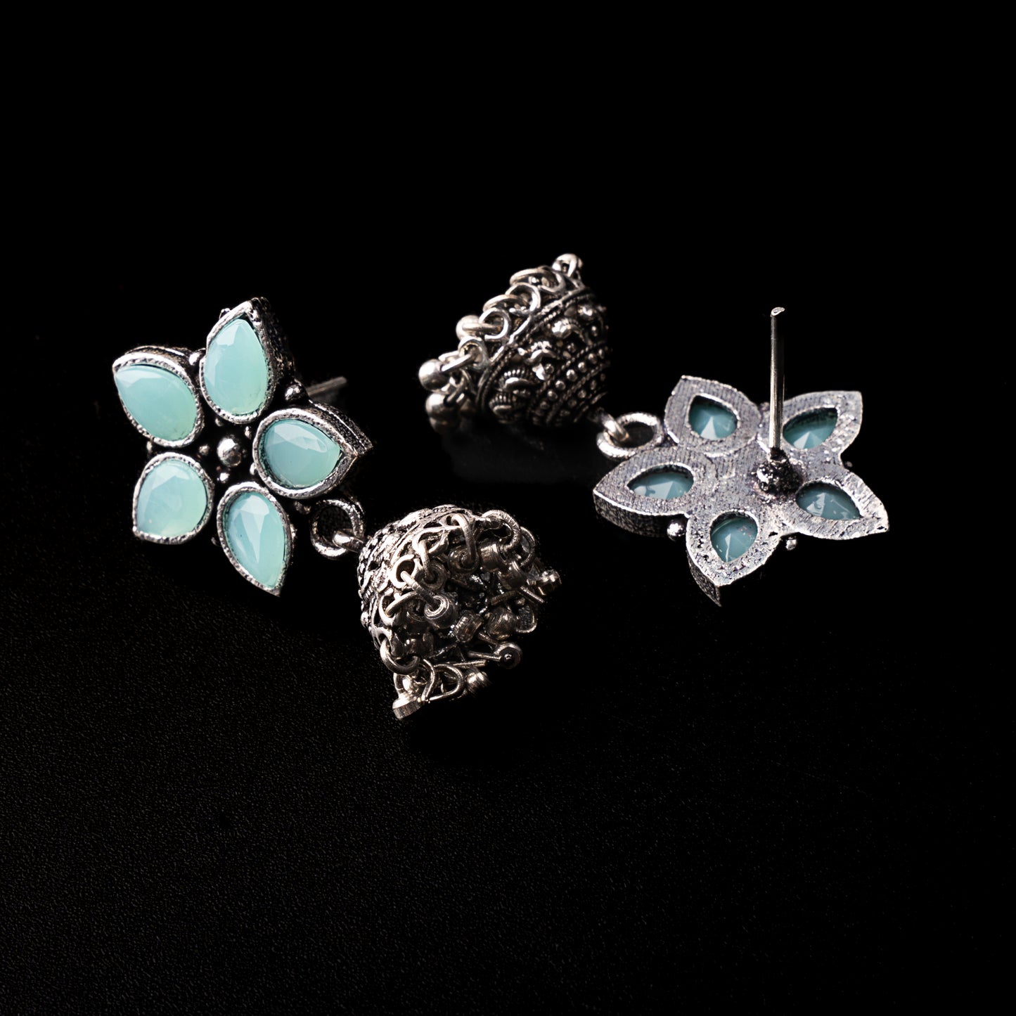 Beauty Bloom ghunghroo jhumki earring (Mint)