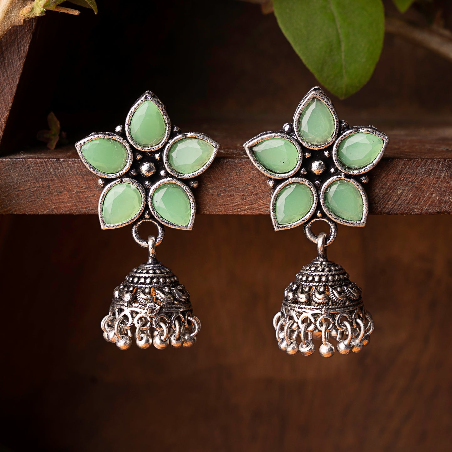 Beauty Bloom ghunghroo jhumki earring (Pista)