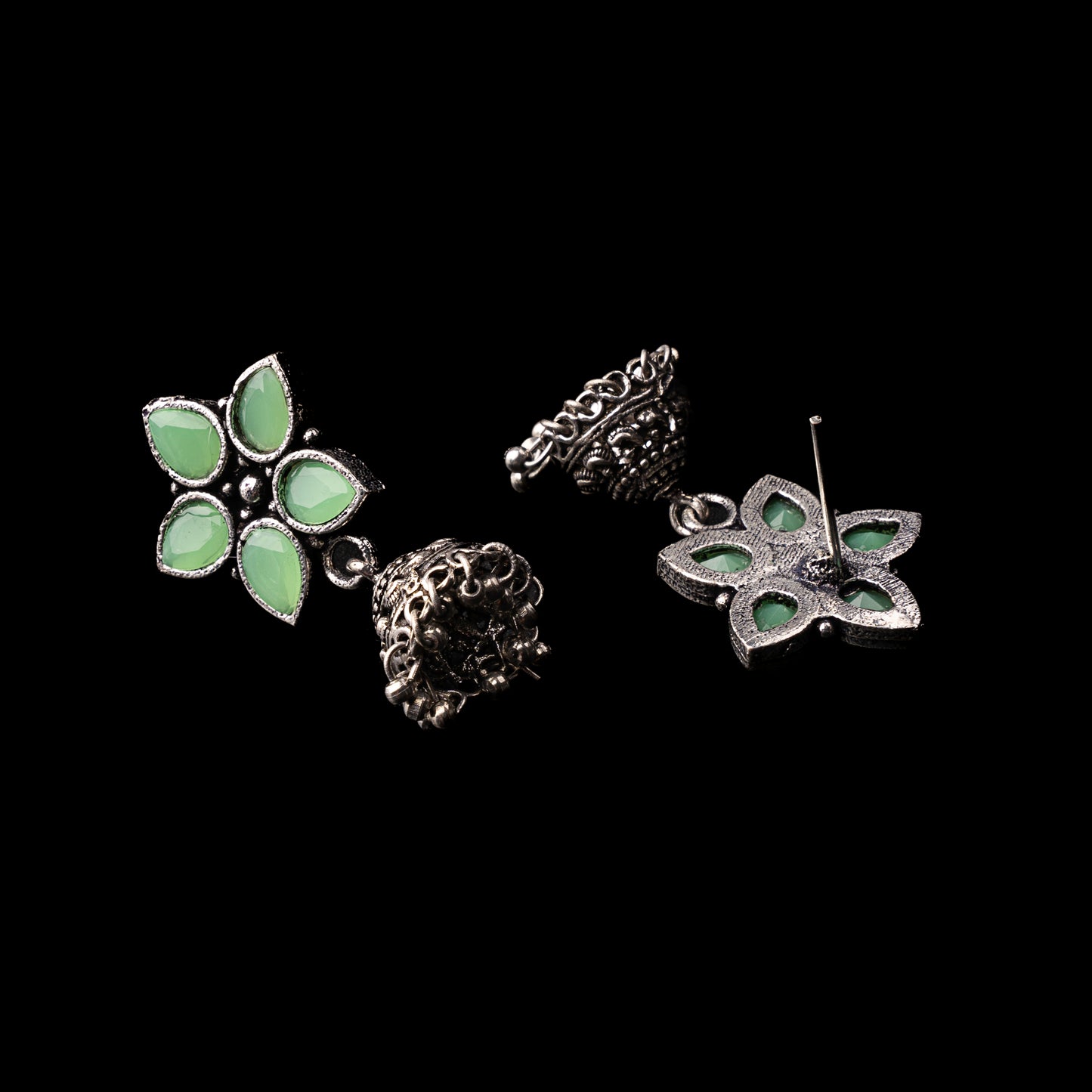 Beauty Bloom ghunghroo jhumki earring (Pista)
