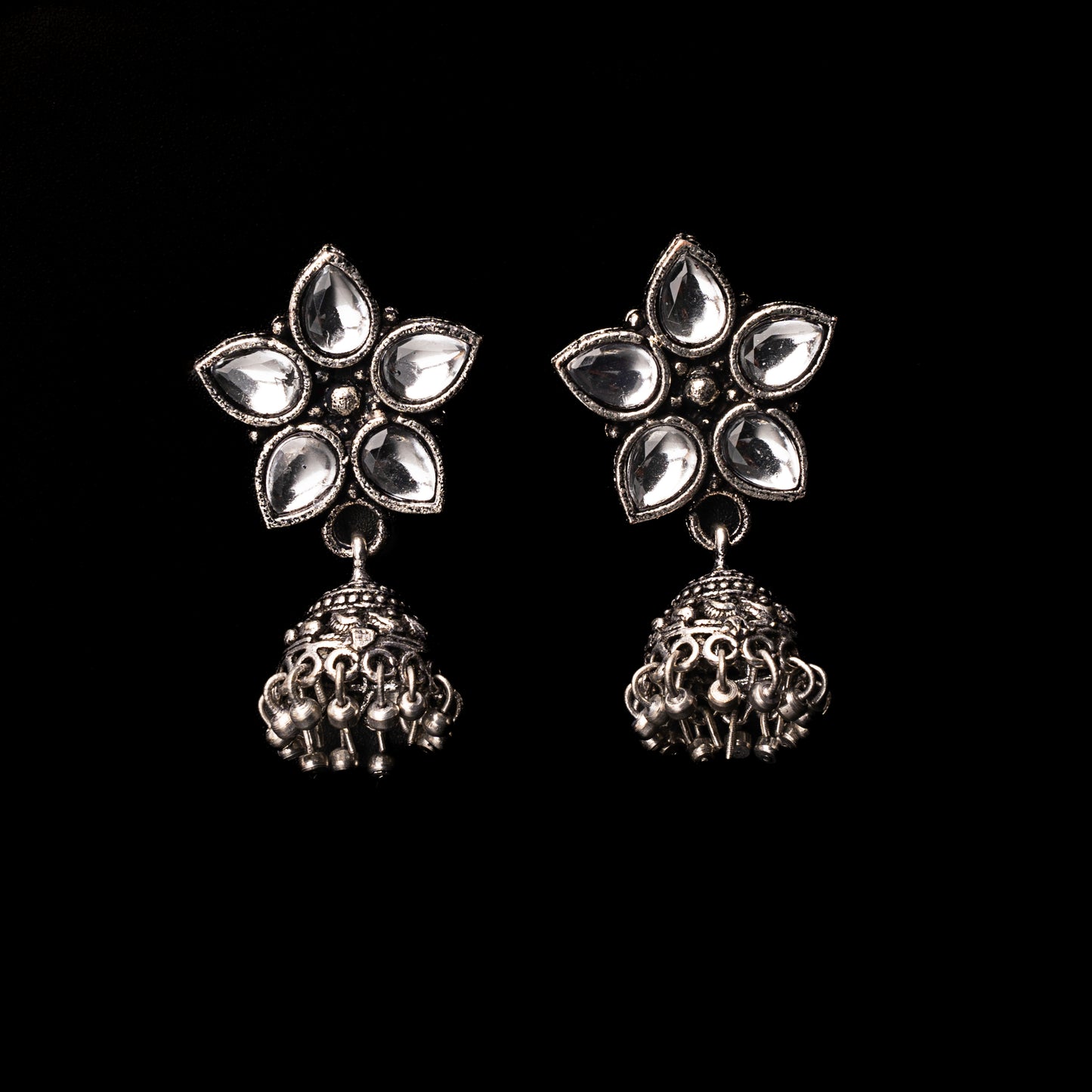 Beauty Bloom ghunghroo jhumki earring (White)